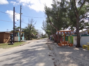 Along the beach-side road are a bunch of colorful take-aways- and a phone booth